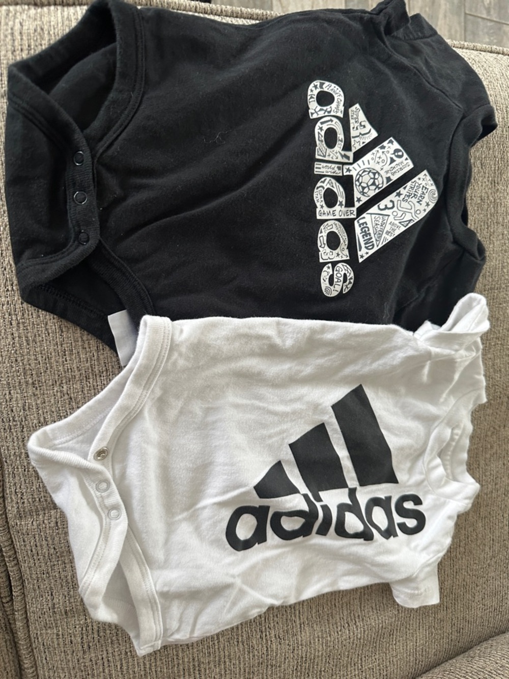 2 adidas White One-Piece with Black Logo